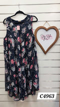 Navy Floral Chiffon Dress - L