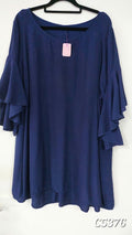 Navy Blouse with Bell Sleeves - L