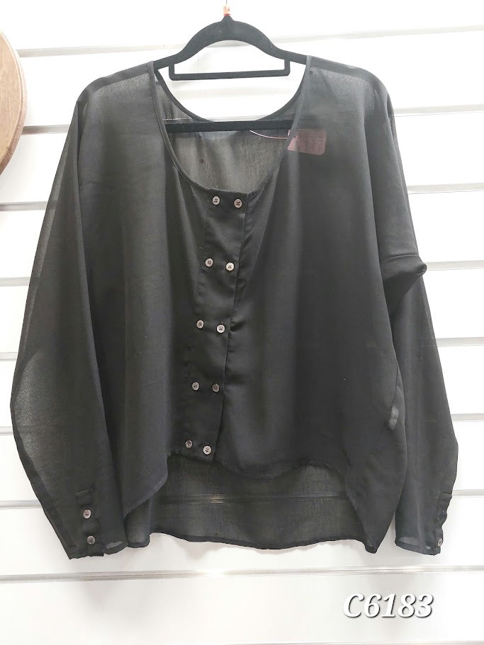 Black Chiffon Blouse - M