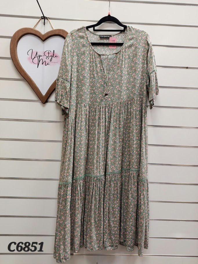 Zen Garden Green Floral Dress - S