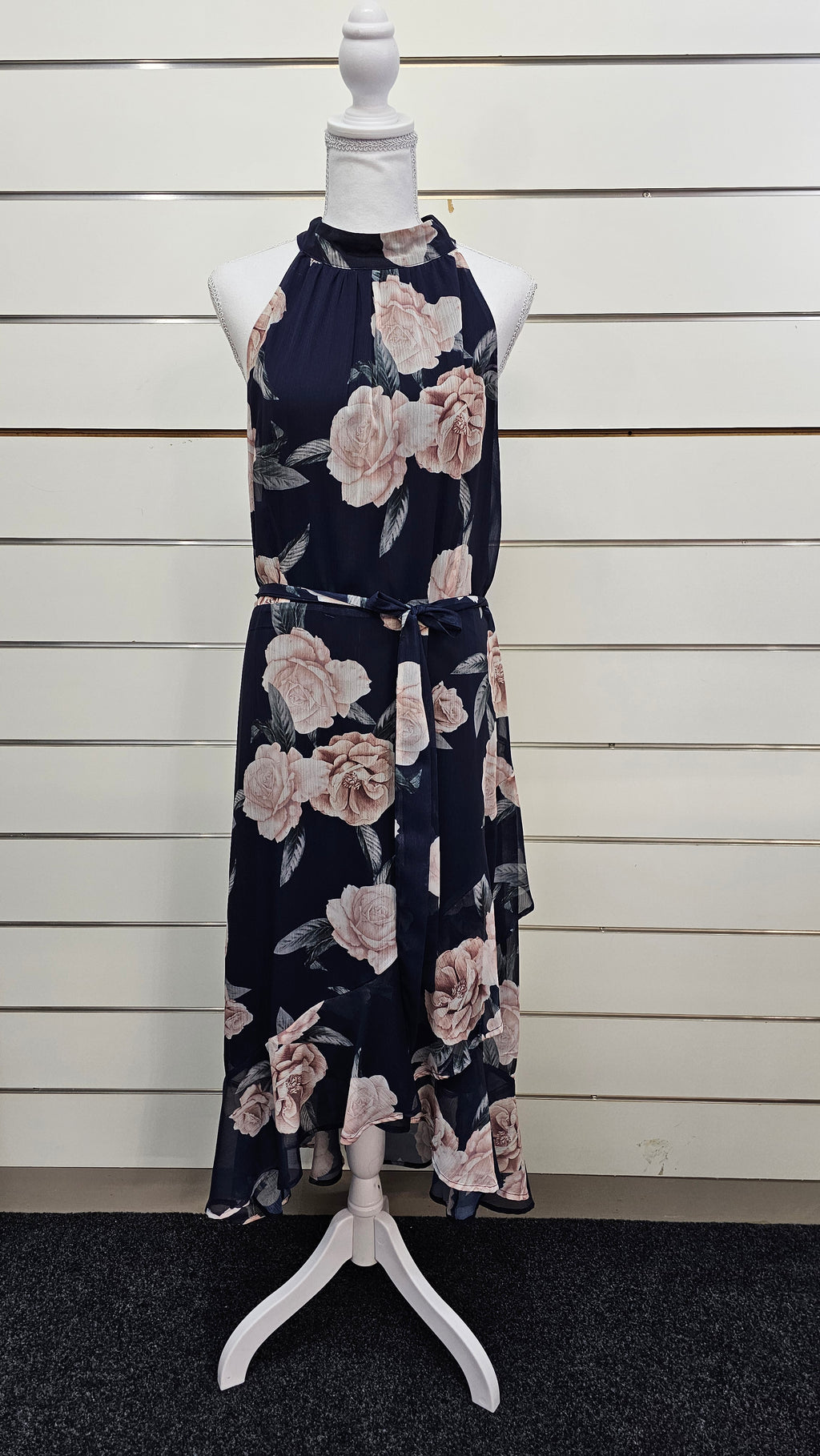 Pagani Navy Floral Sleeveless Chiffon-Lined Dress - 18