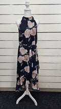 Pagani Navy Floral Sleeveless Chiffon-Lined Dress - 18