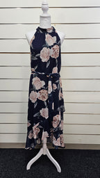 Pagani Navy Floral Sleeveless Chiffon-Lined Dress - 18