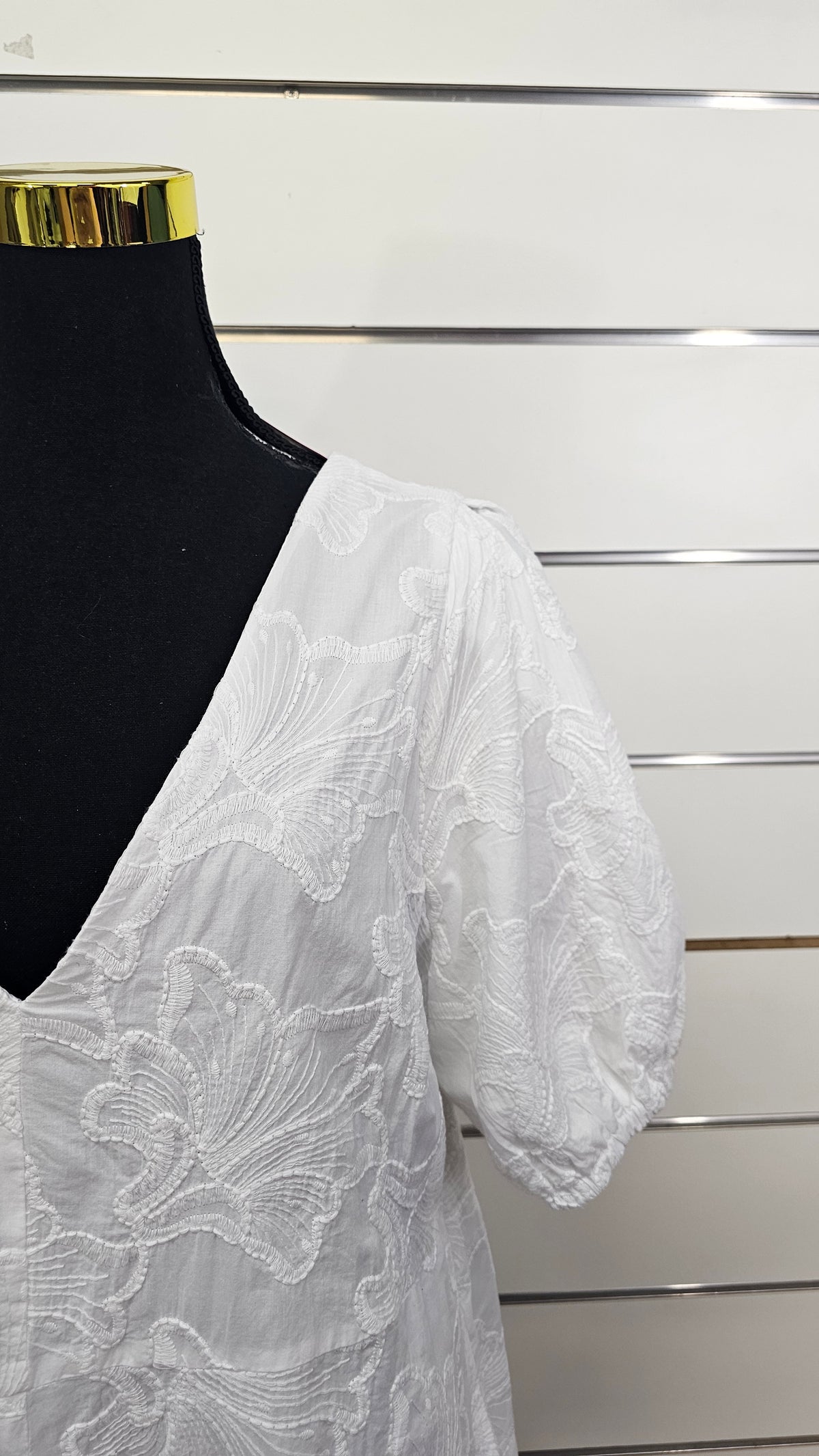 Anko White Embroidered Puff-Sleeve Mini Dress - 18