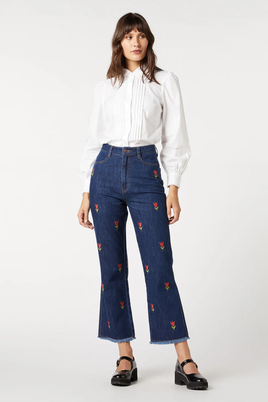 Princess Highway Jeans with Embroidered Tulips - 12