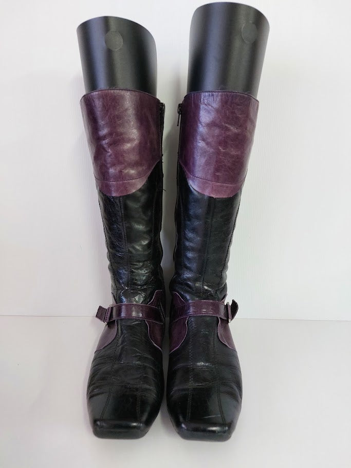 Footloose Purple/Black Leather Knee High Boots - 41 image 1