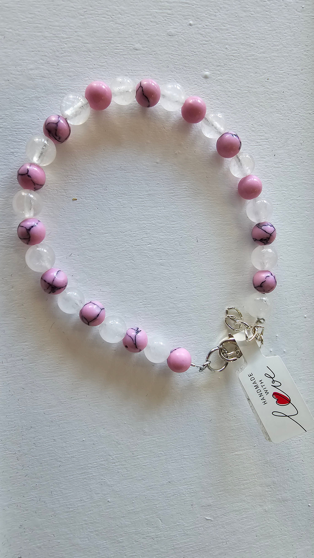 Pink And White Glass Beaded Bracelet image 0