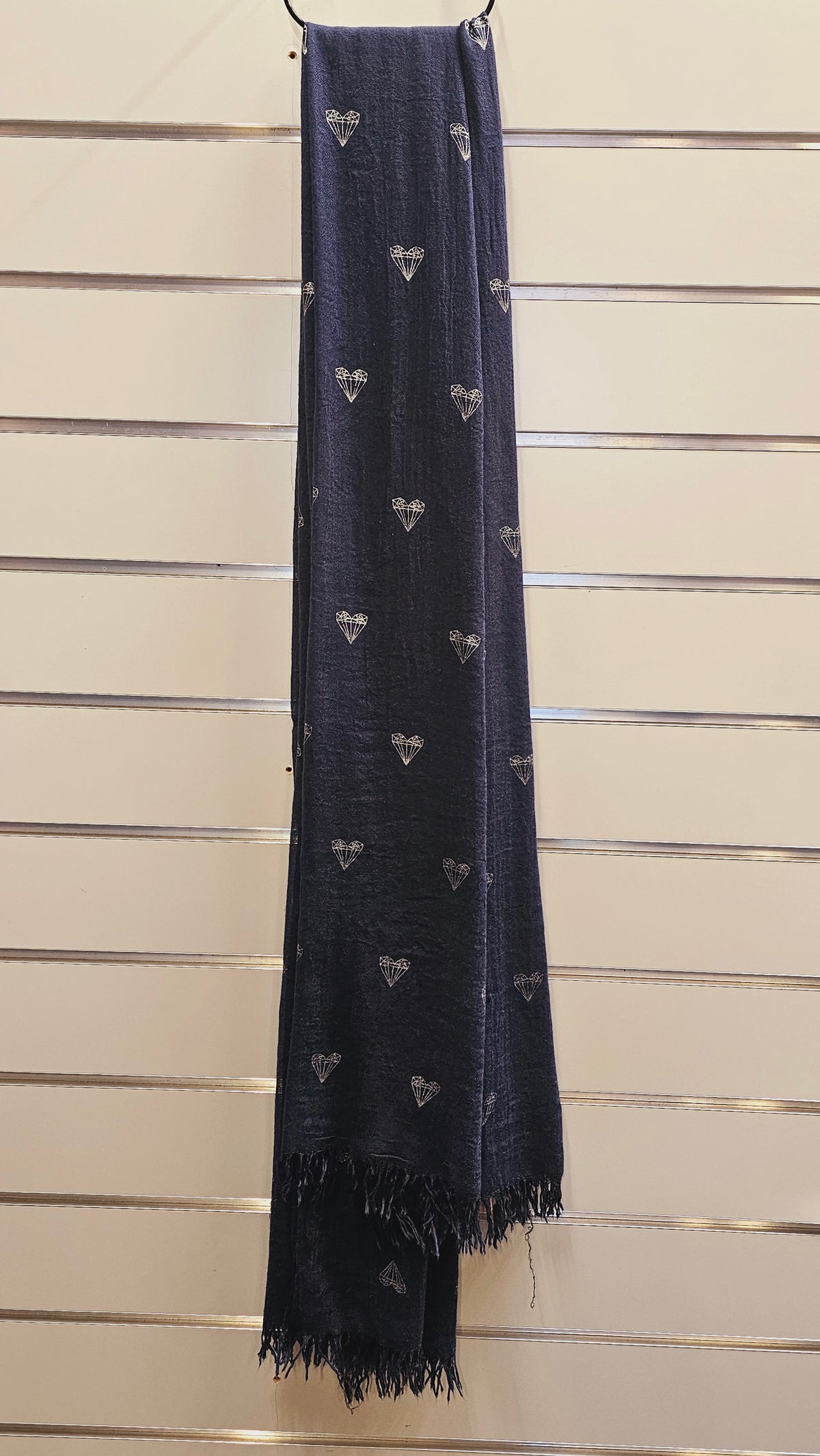 Navy Scarf with Silver Hearts -100% Viscose image 0