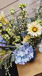 Blue Hydrangea Spring Arrangement in Blue Vase image 2