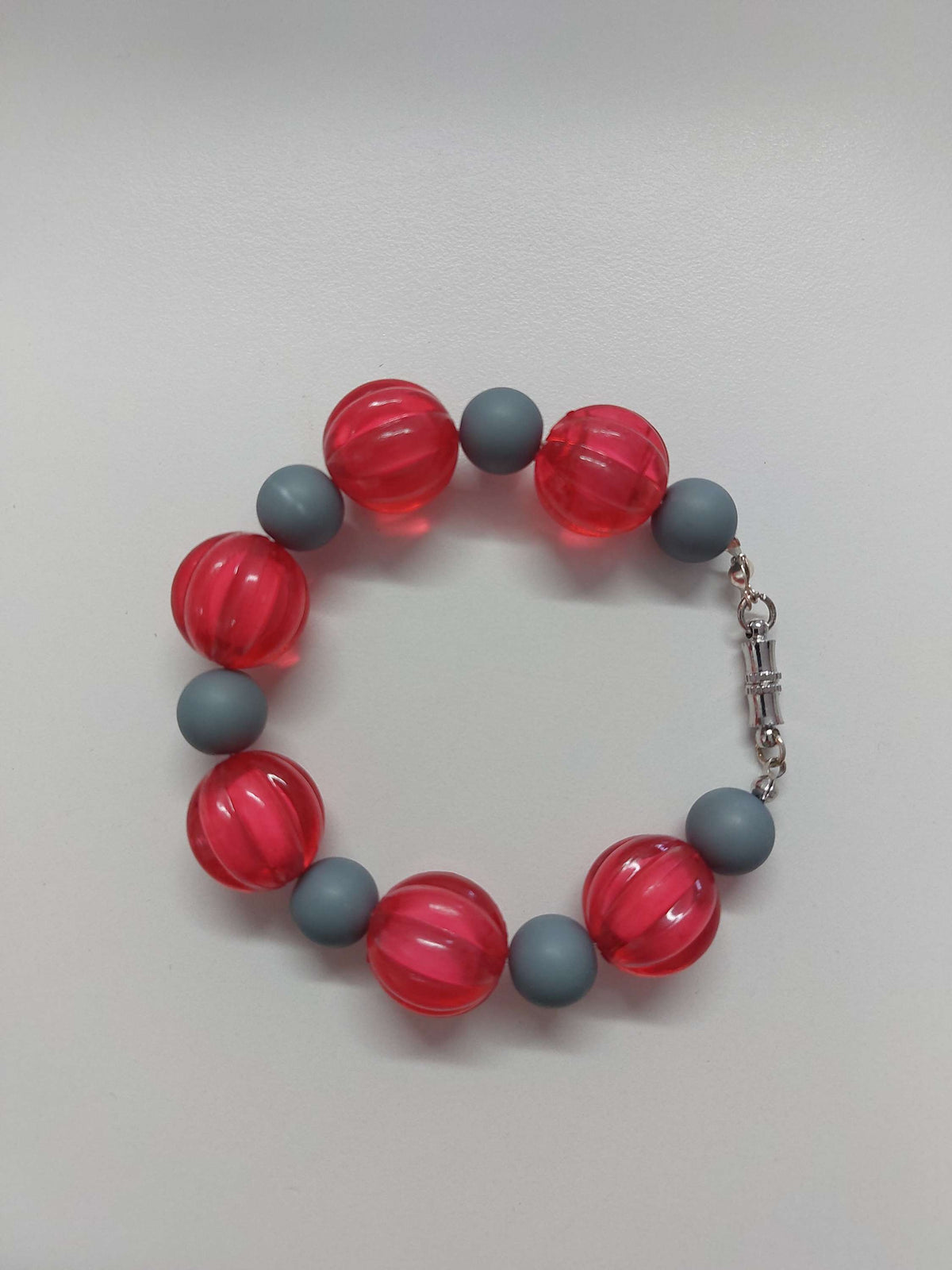 Red/Grey Beaded Bracelet - 19cm image 0