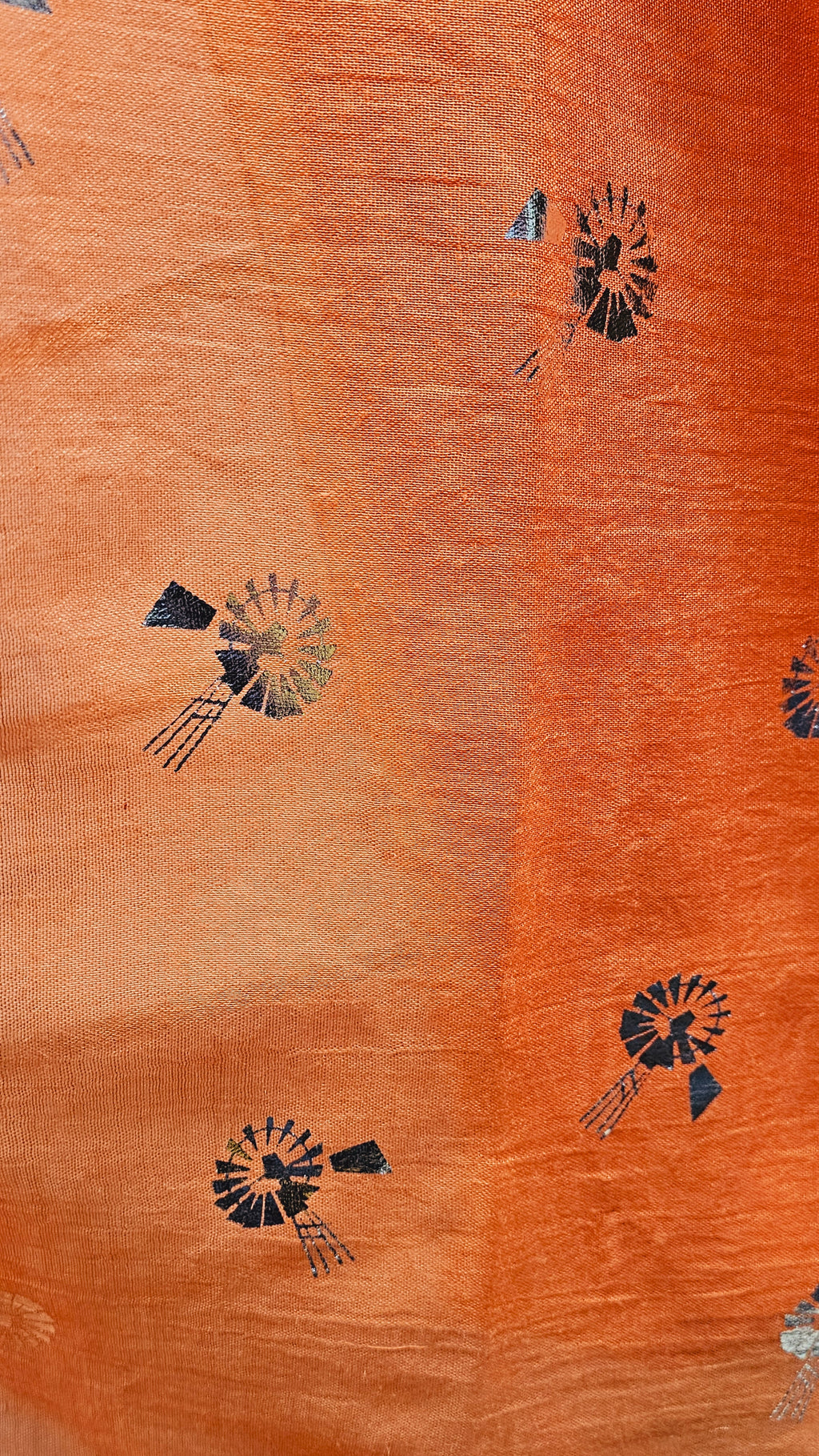 Orange Scarf with Silver Windmill Print – Soft Lightweight Wrap image 1