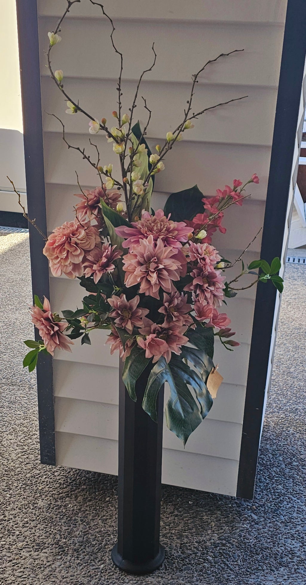 Dusty Pink Silk Flower in a Long Black Vase image 0