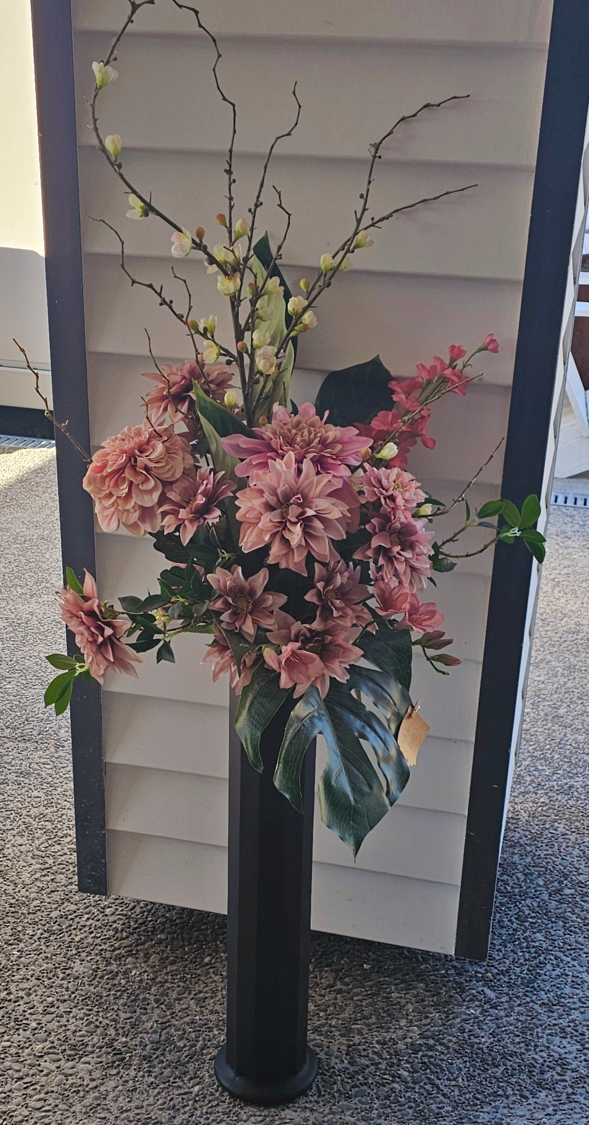 Dusty Pink Silk Flower in a Long Black Vase image 0