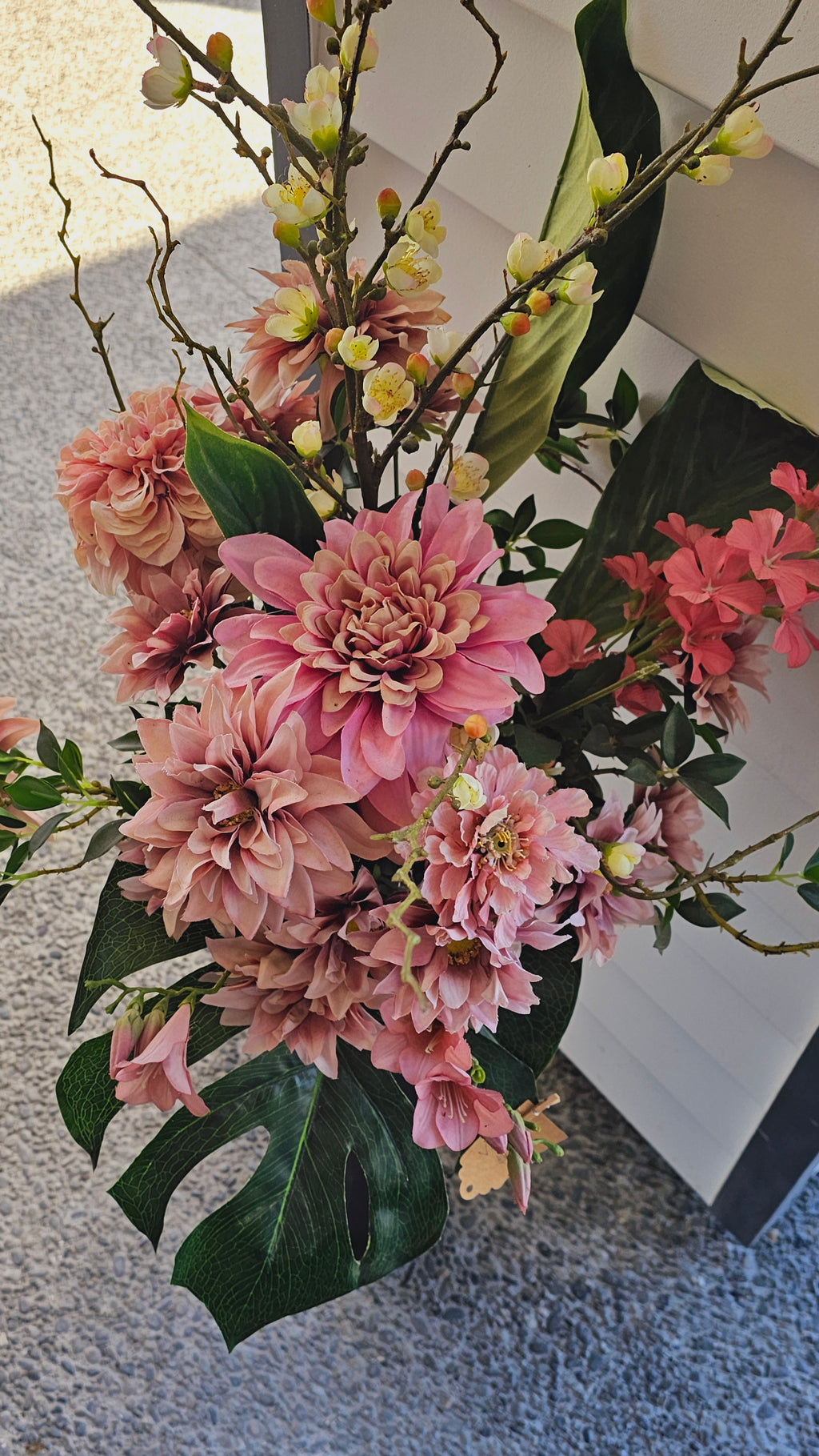 Dusty Pink Silk Flower in a Long Black Vase image 1