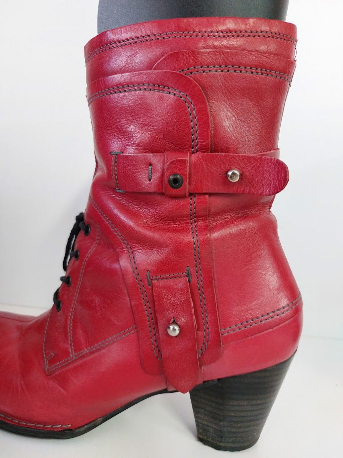 Softwaves Red Leather Ankle Boots - 42 image 3