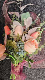 Peach Rose & Tulip Silk Floral Arrangement image 1