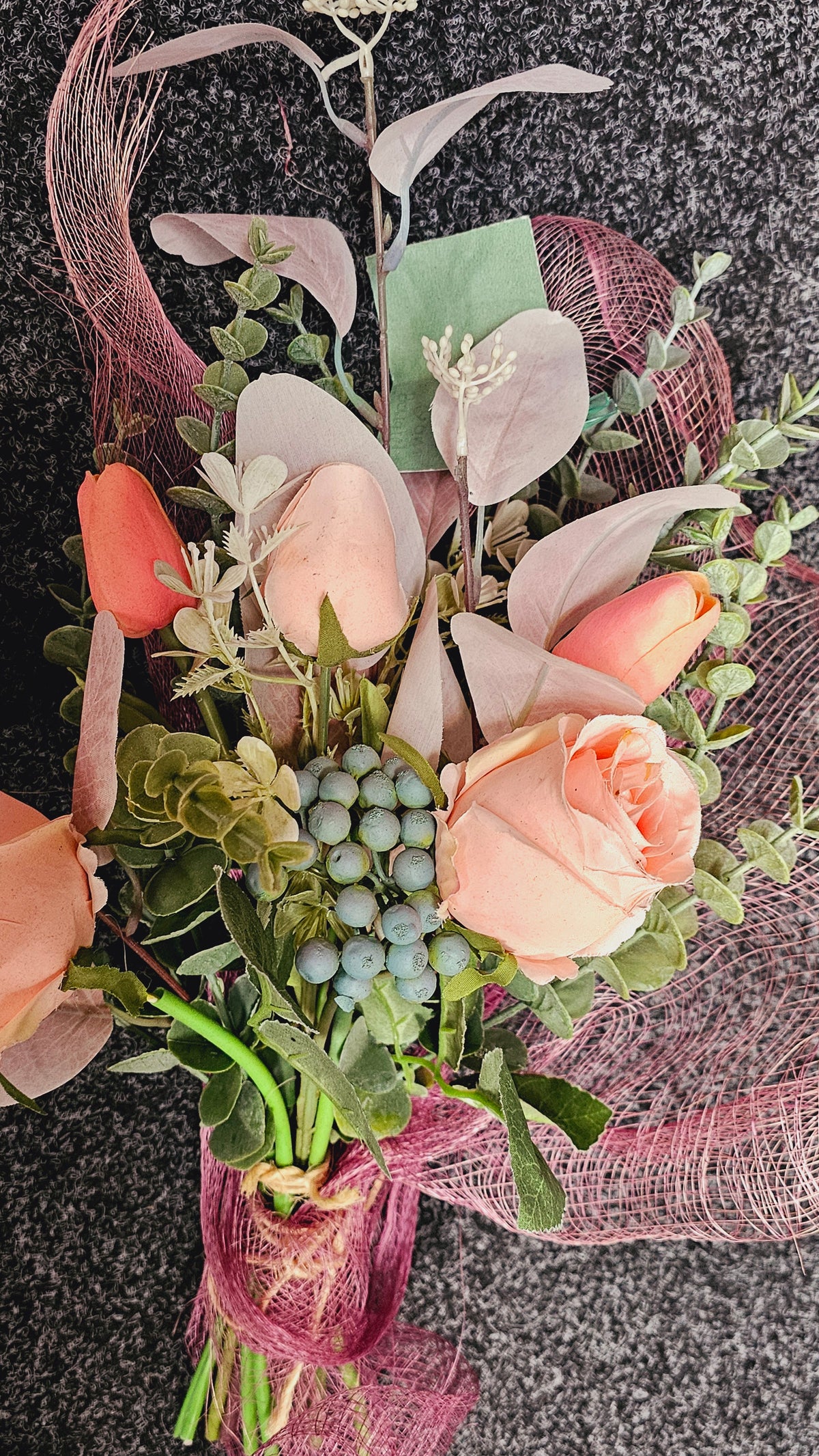 Peach Rose & Tulip Silk Floral Arrangement image 1