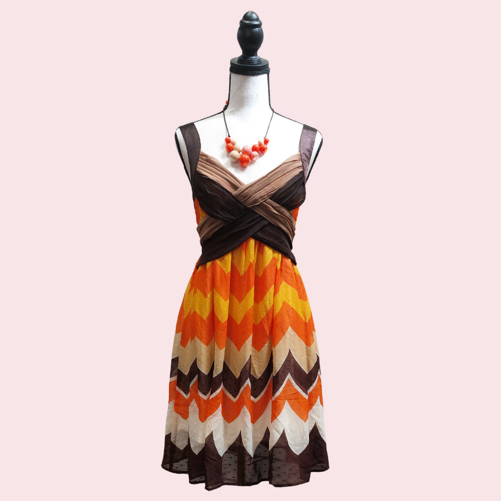 Orange/Brown Chevron Dress - 8/10 image 0
