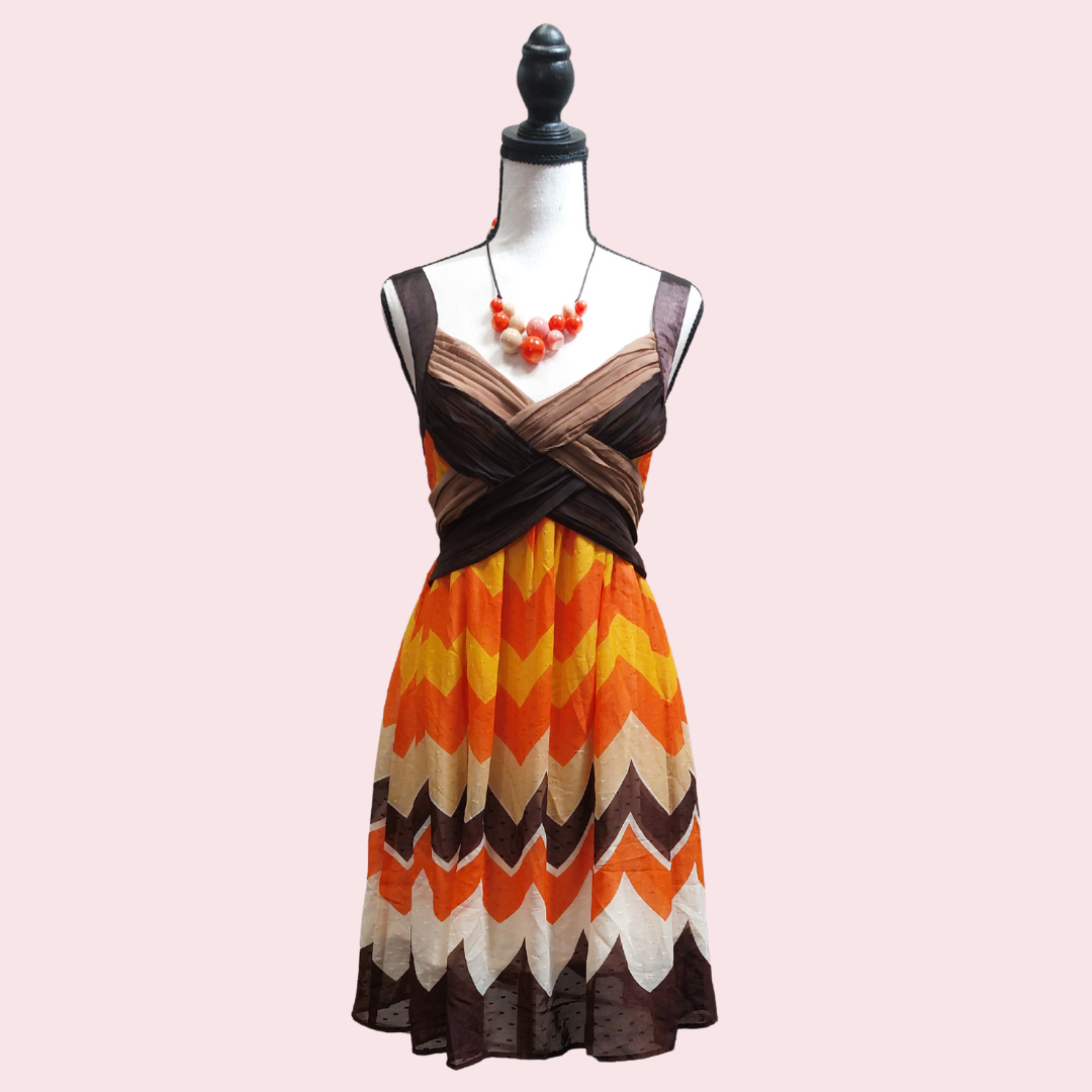 Orange/Brown Chevron Dress - 8/10 image 0
