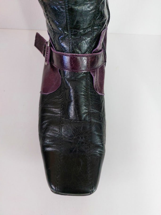 Footloose Purple/Black Leather Knee High Boots - 41 image 3