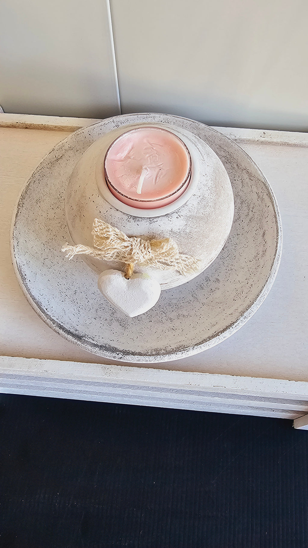 Shabby Chic Candle Holder with Pink Candle image 2
