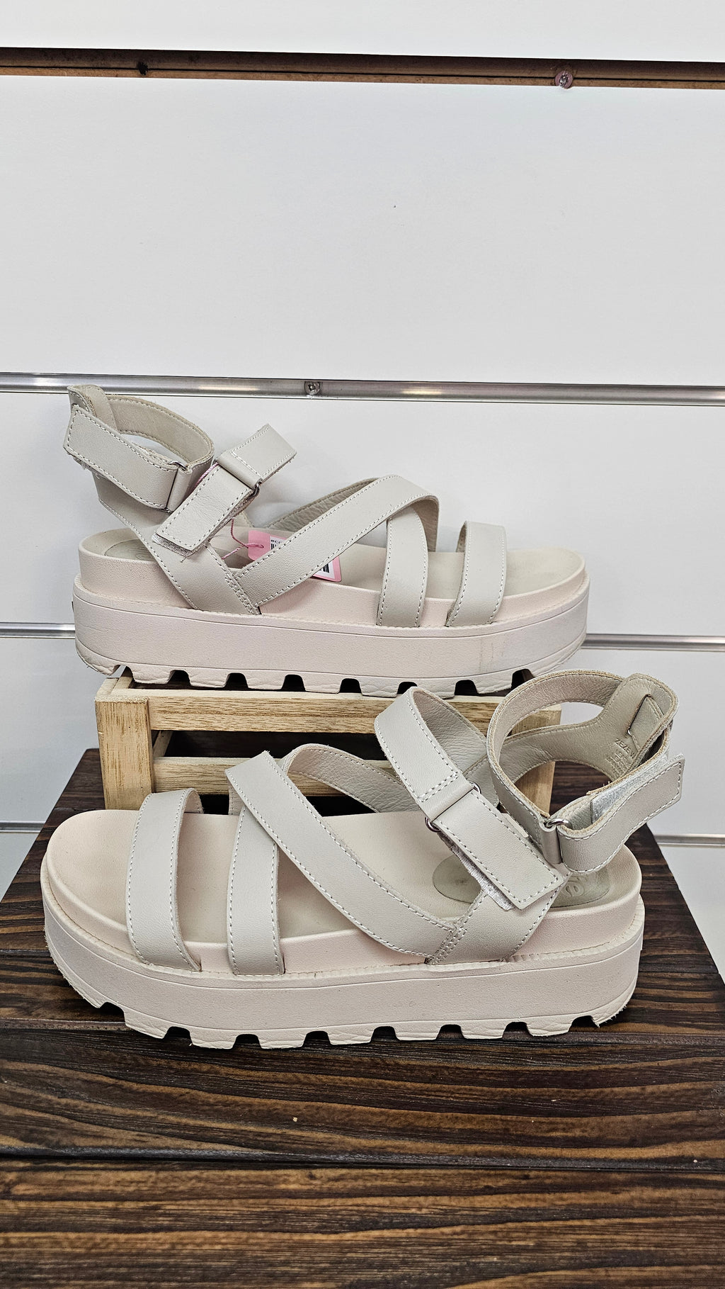 Rollie Cream/Beige Leather Platform Sandals - 40