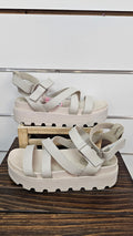 Rollie Cream/Beige Leather Platform Sandals - 40