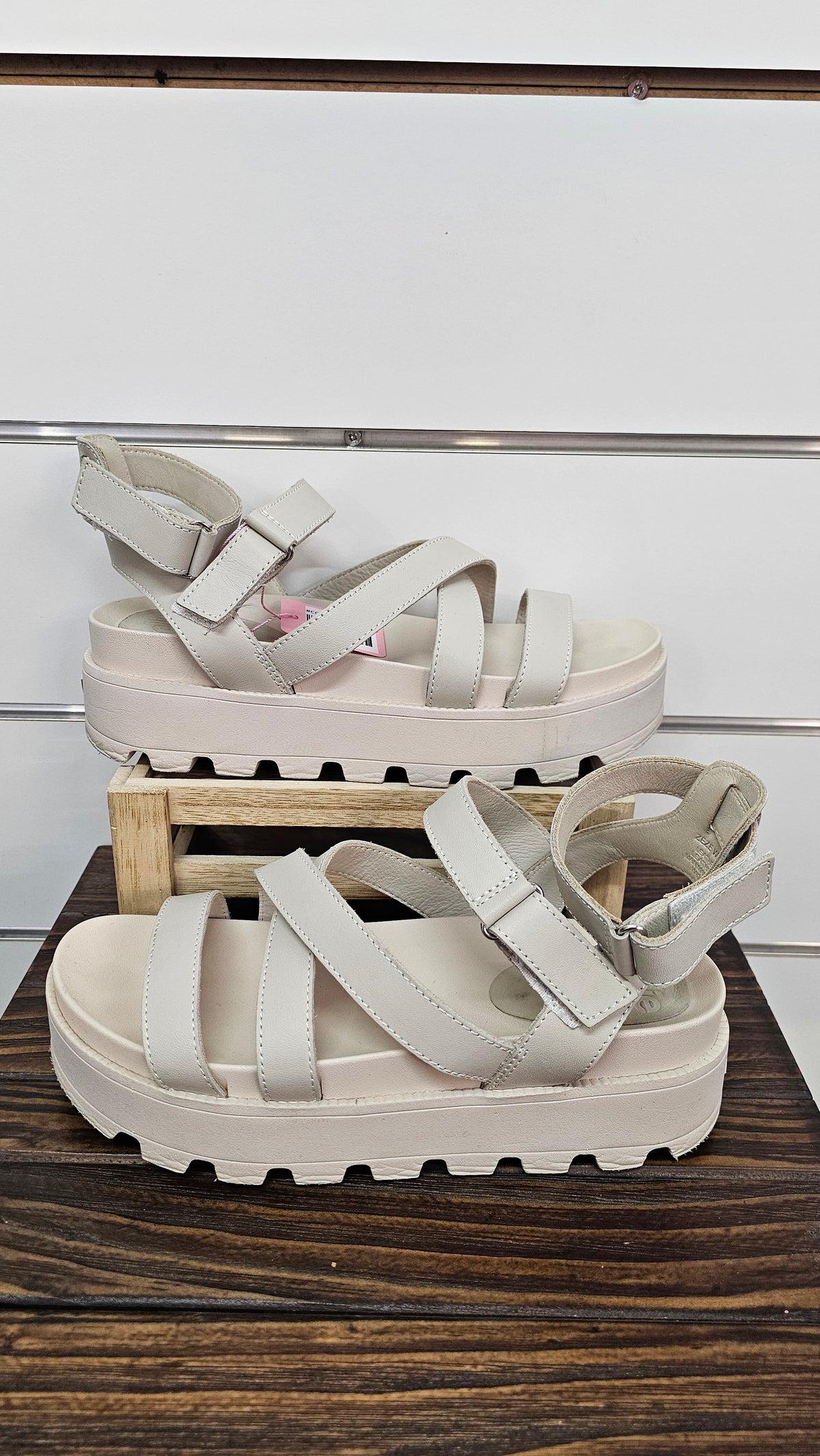 Rollie Cream/Beige Leather Platform Sandals - 40