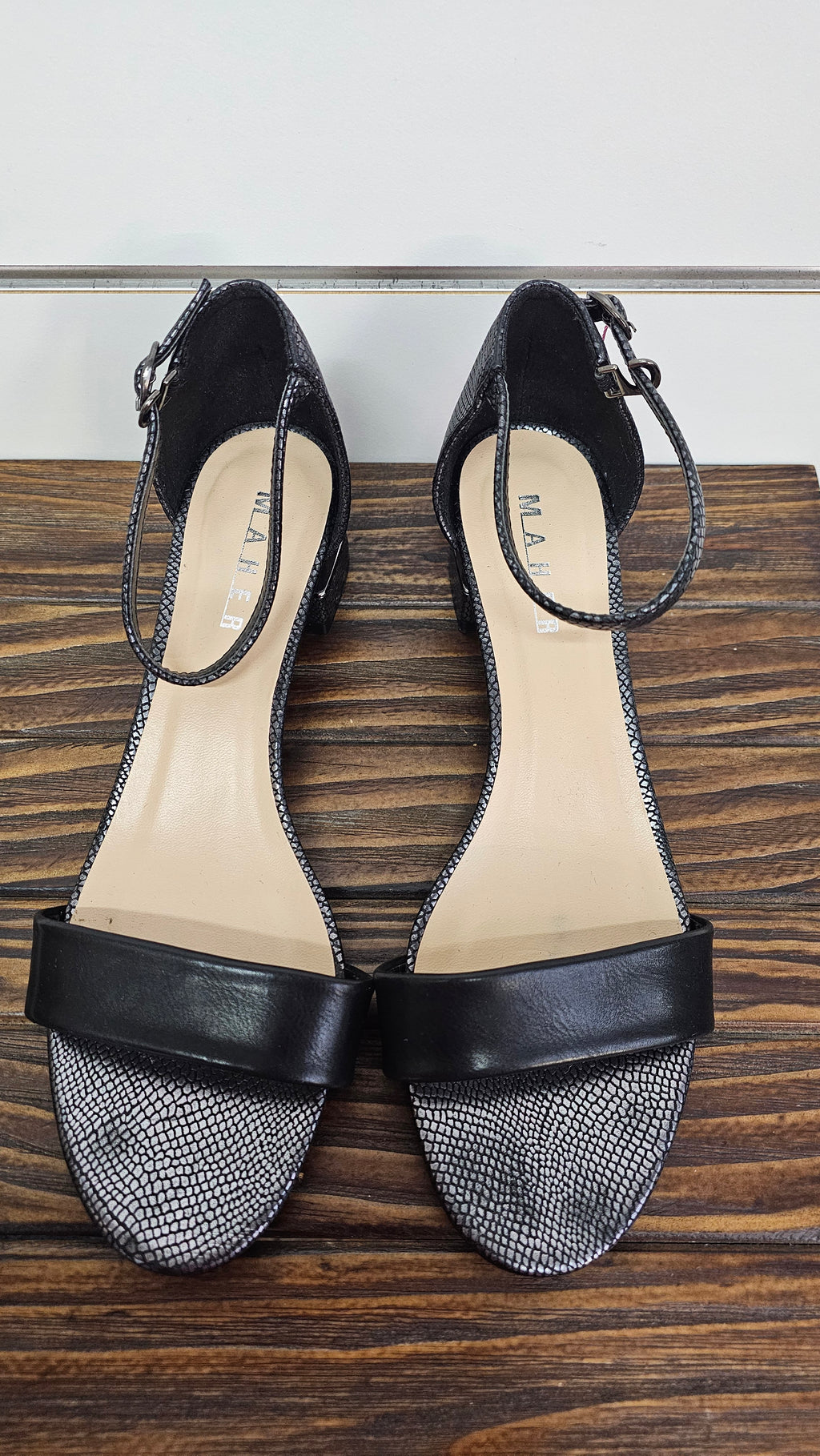 Maher Black Snake Leather Heel Strap Shoes 41