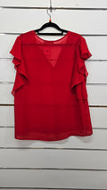 Pagani Red Chiffon Top, Cap Sleeves, Ruffles, V-Neck - 14