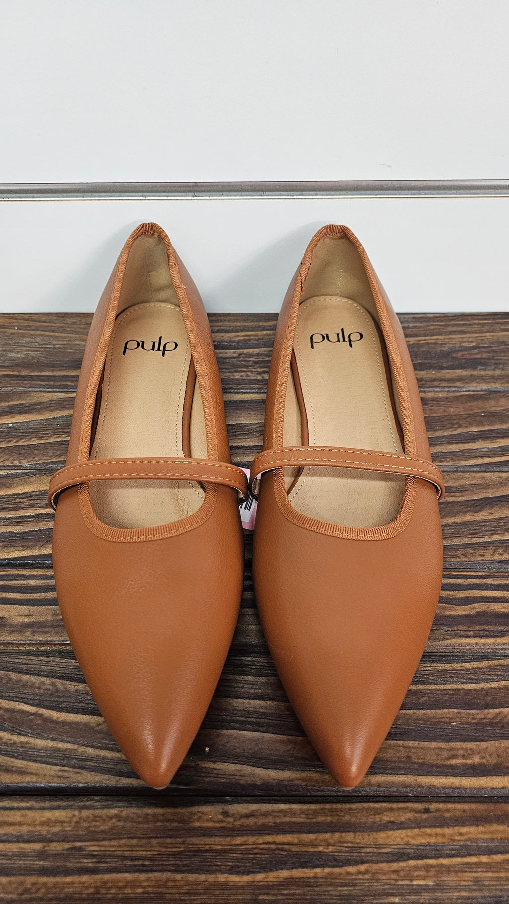 Pulp Beige Pointed-Toe Strap Flats - 40