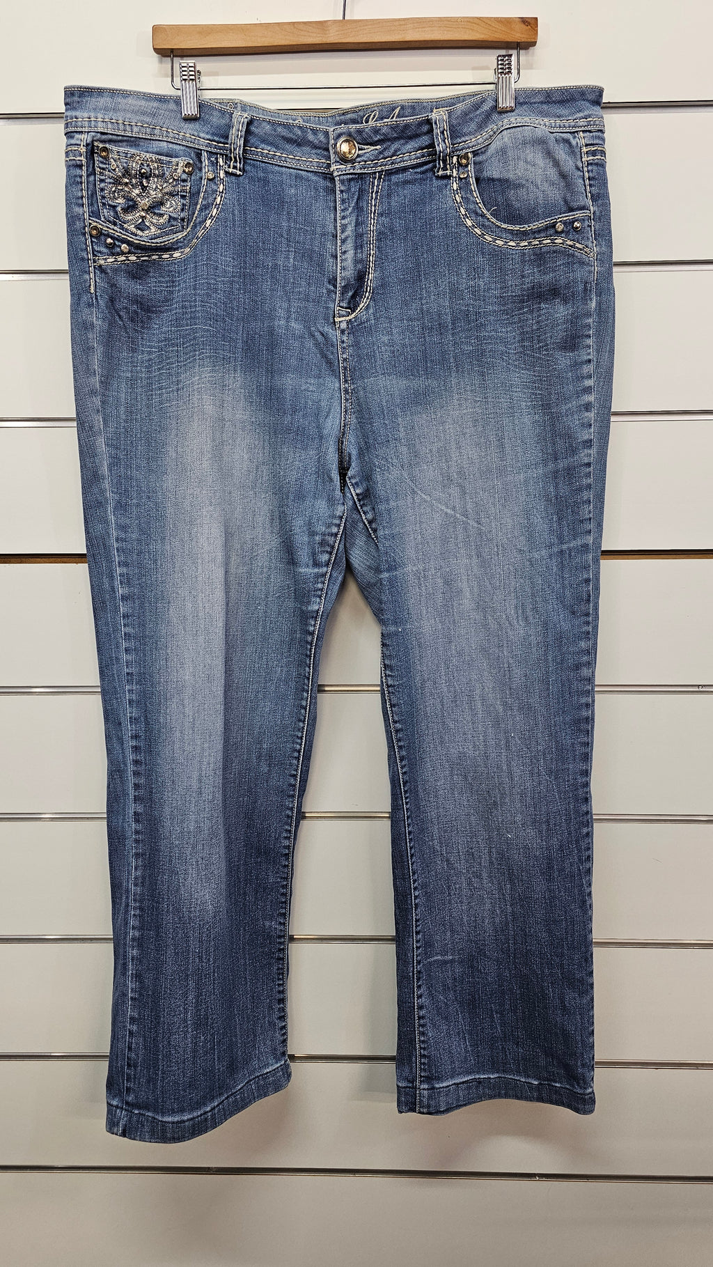 Grace in L.A Mid Wash Embroidered Wide Leg Jeans - 21