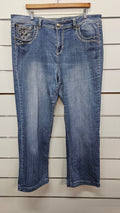 Grace in L.A Mid Wash Embroidered Wide Leg Jeans - 21