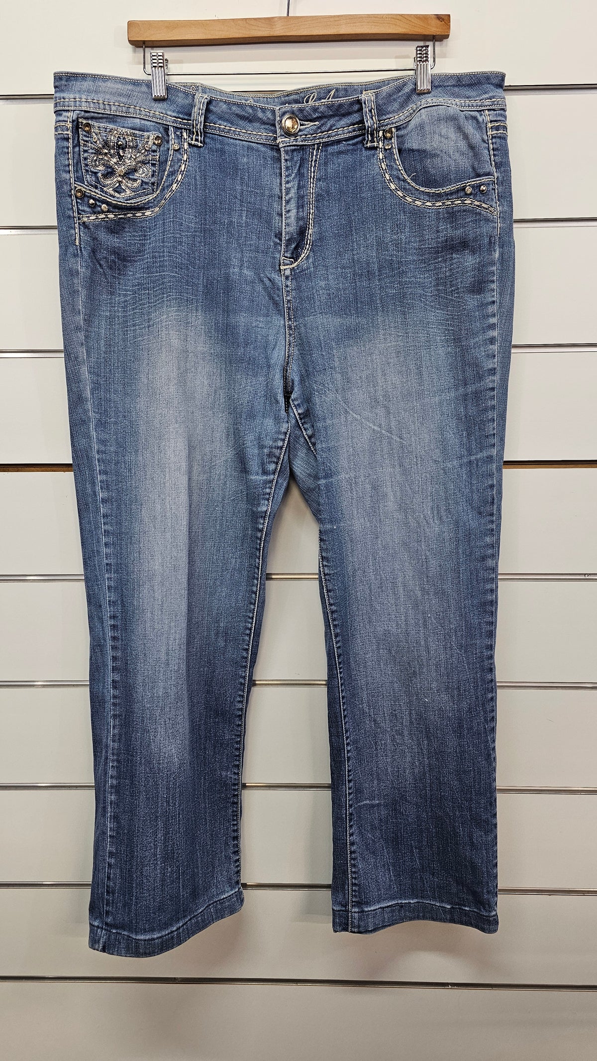 Grace in L.A Mid Wash Embroidered Wide Leg Jeans - 21