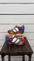 Floral Pink Multi Wedge Shoes - 9/10