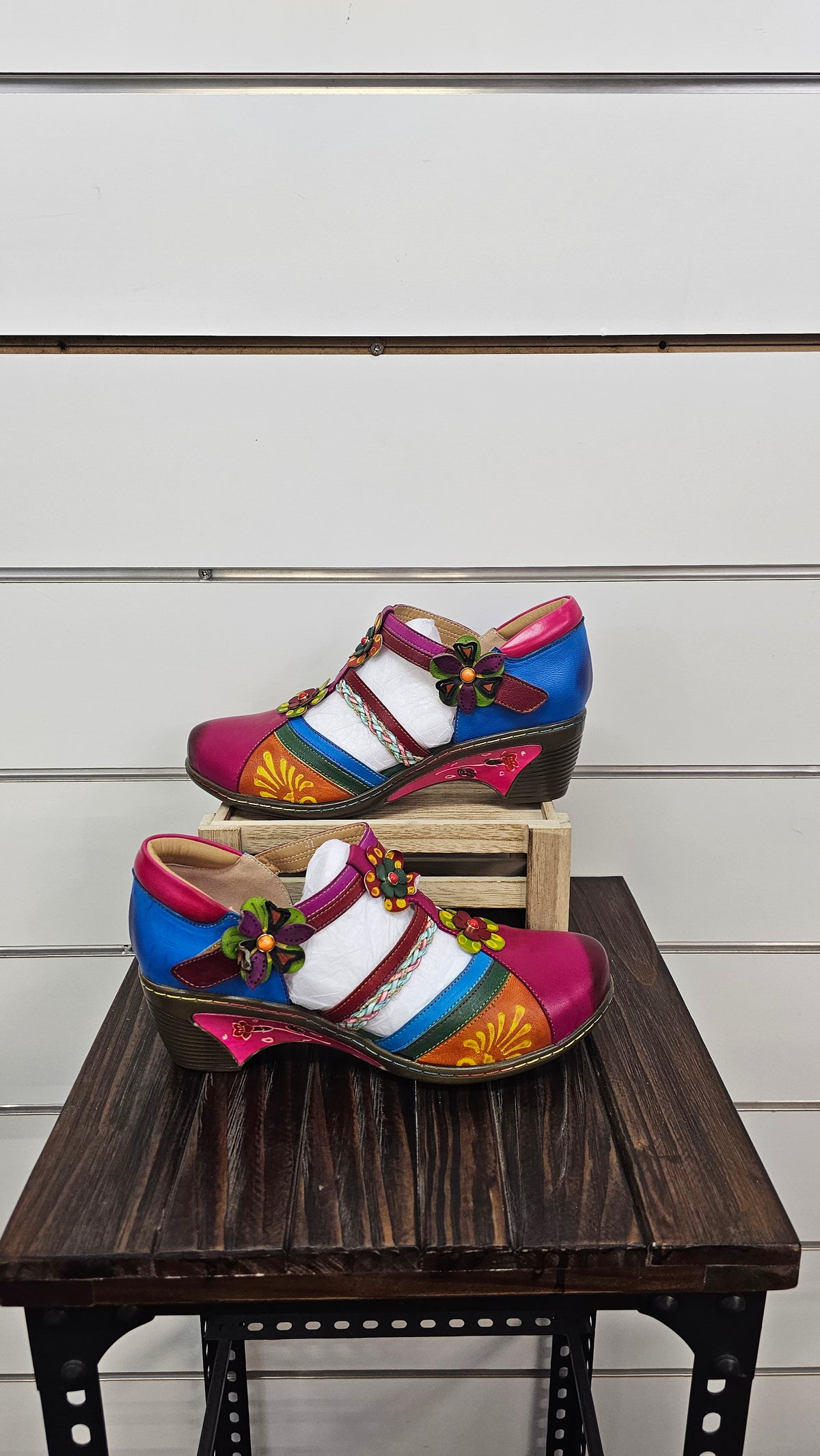 Floral Pink Multi Wedge Shoes - 9/10