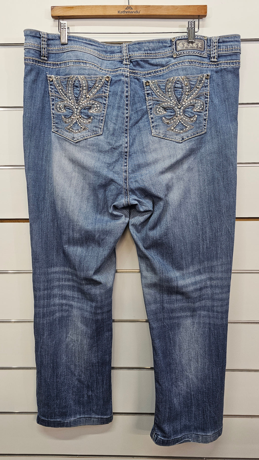 Grace in L.A Mid Wash Embroidered Wide Leg Jeans - 21