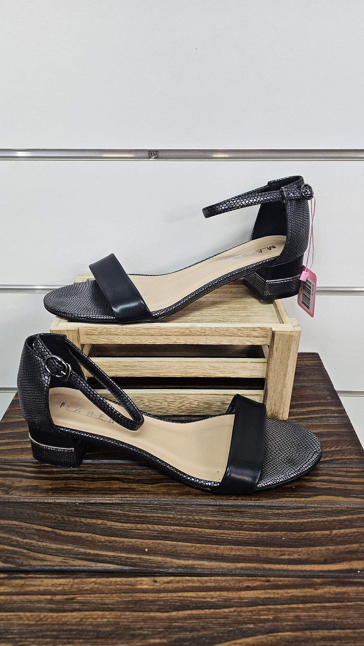 Maher Black Snake Leather Heel Strap Shoes 41
