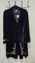Tamsin Cooper Black Velvet L/S Coat with Embroidered Flowers - M