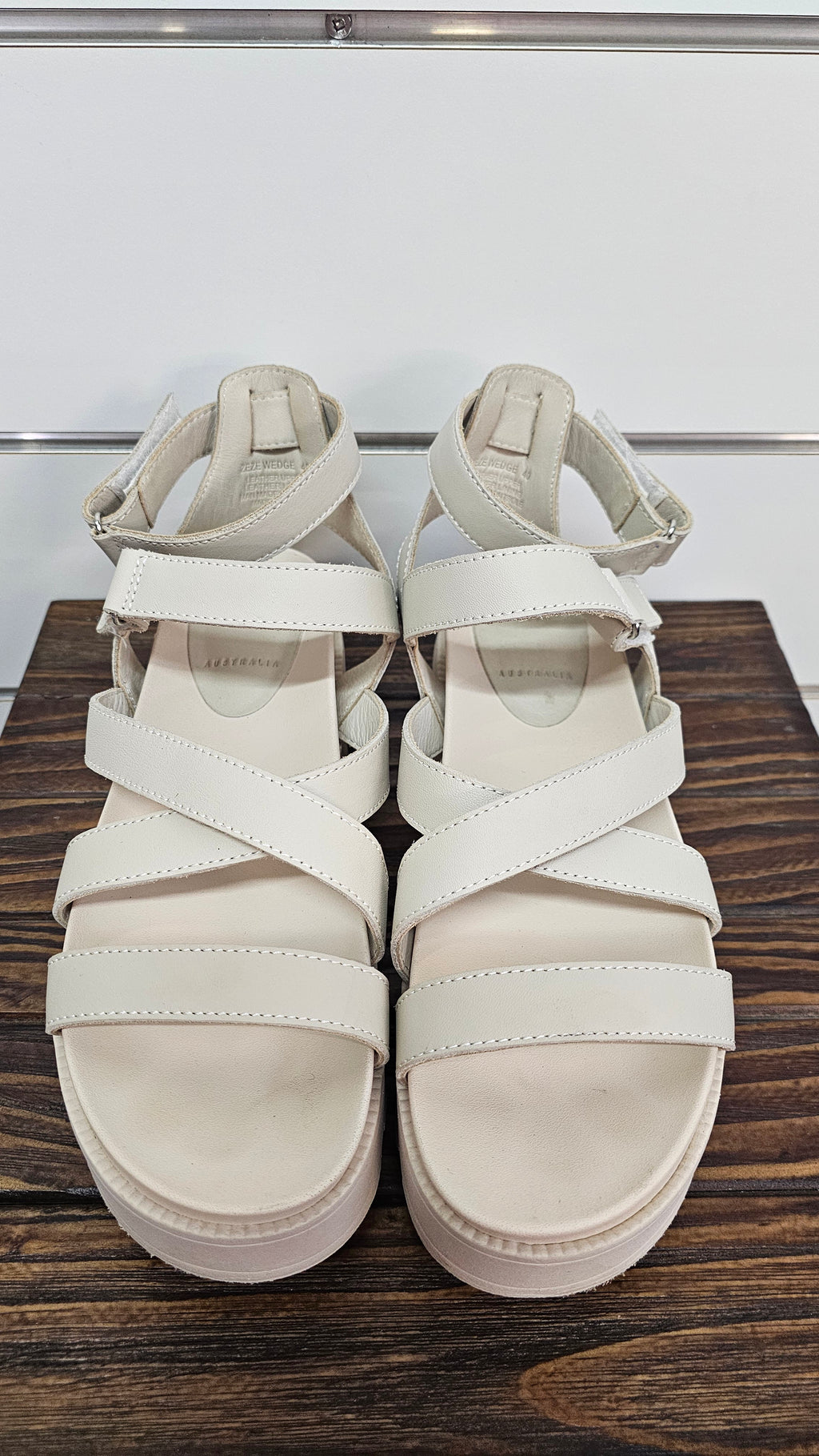 Rollie Cream/Beige Leather Platform Sandals - 40