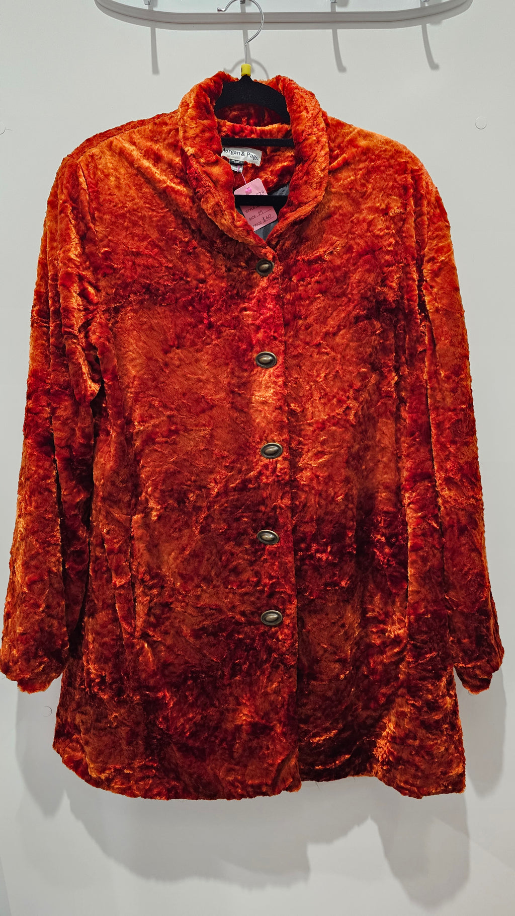 Morgan & Page Burnt Orange Velvet Coat with Bronze Buttons - M