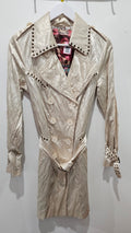 Atmos Fur Cream Double Breasted Coat with Bronze Studs - M