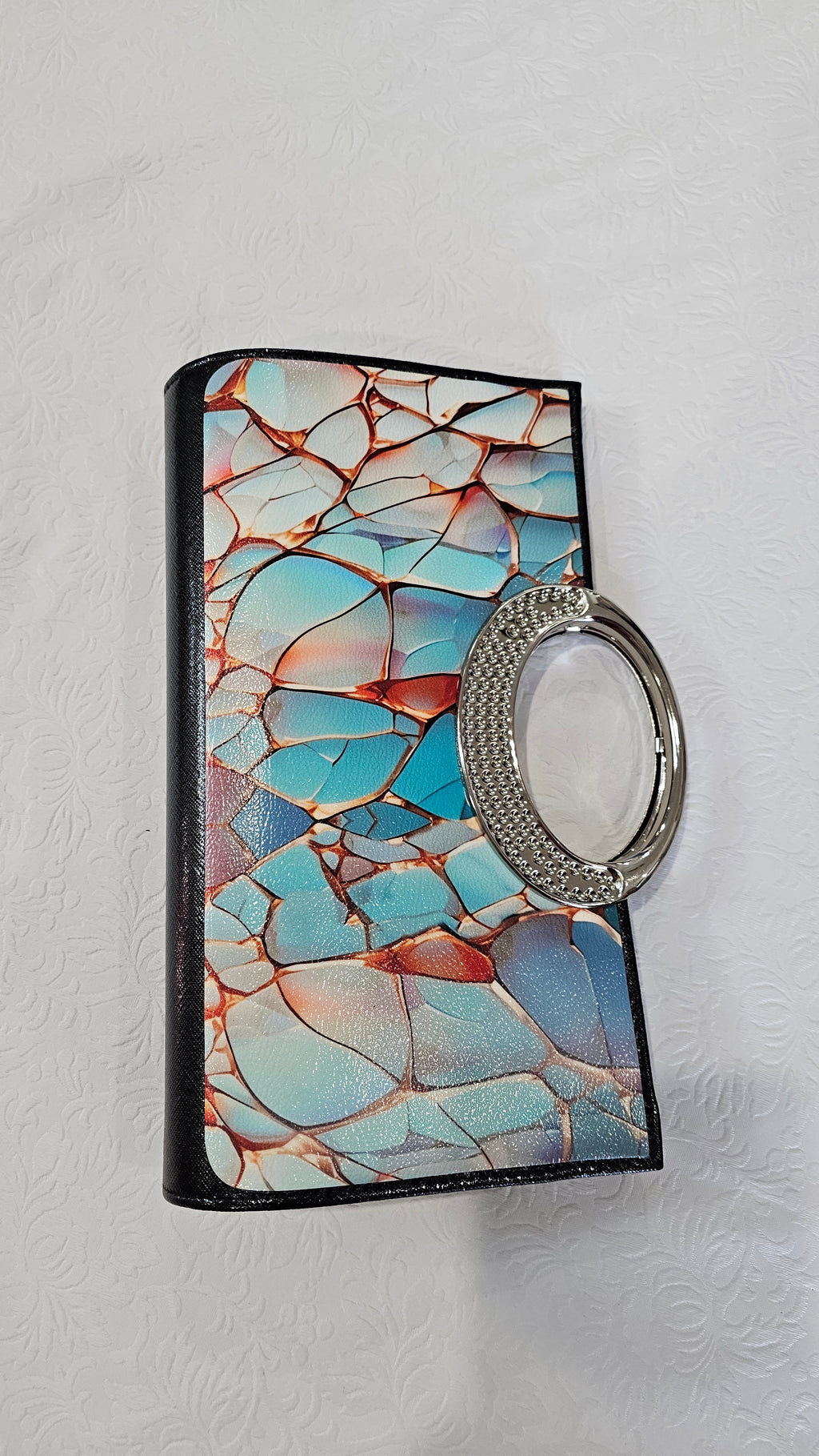 Blue/Red Marbled Clutch with Silver Hardware