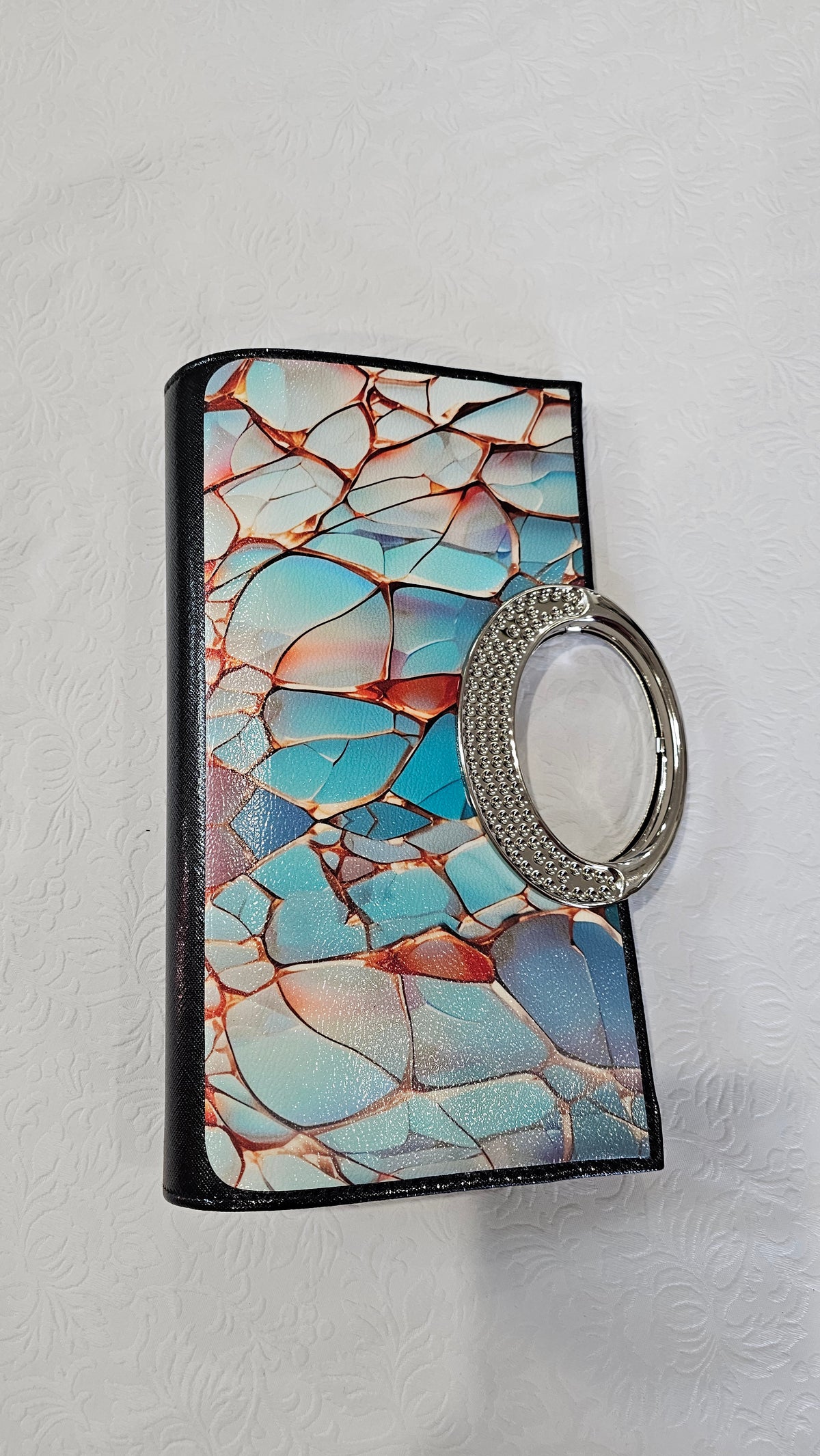 Blue/Red Marbled Clutch with Silver Hardware