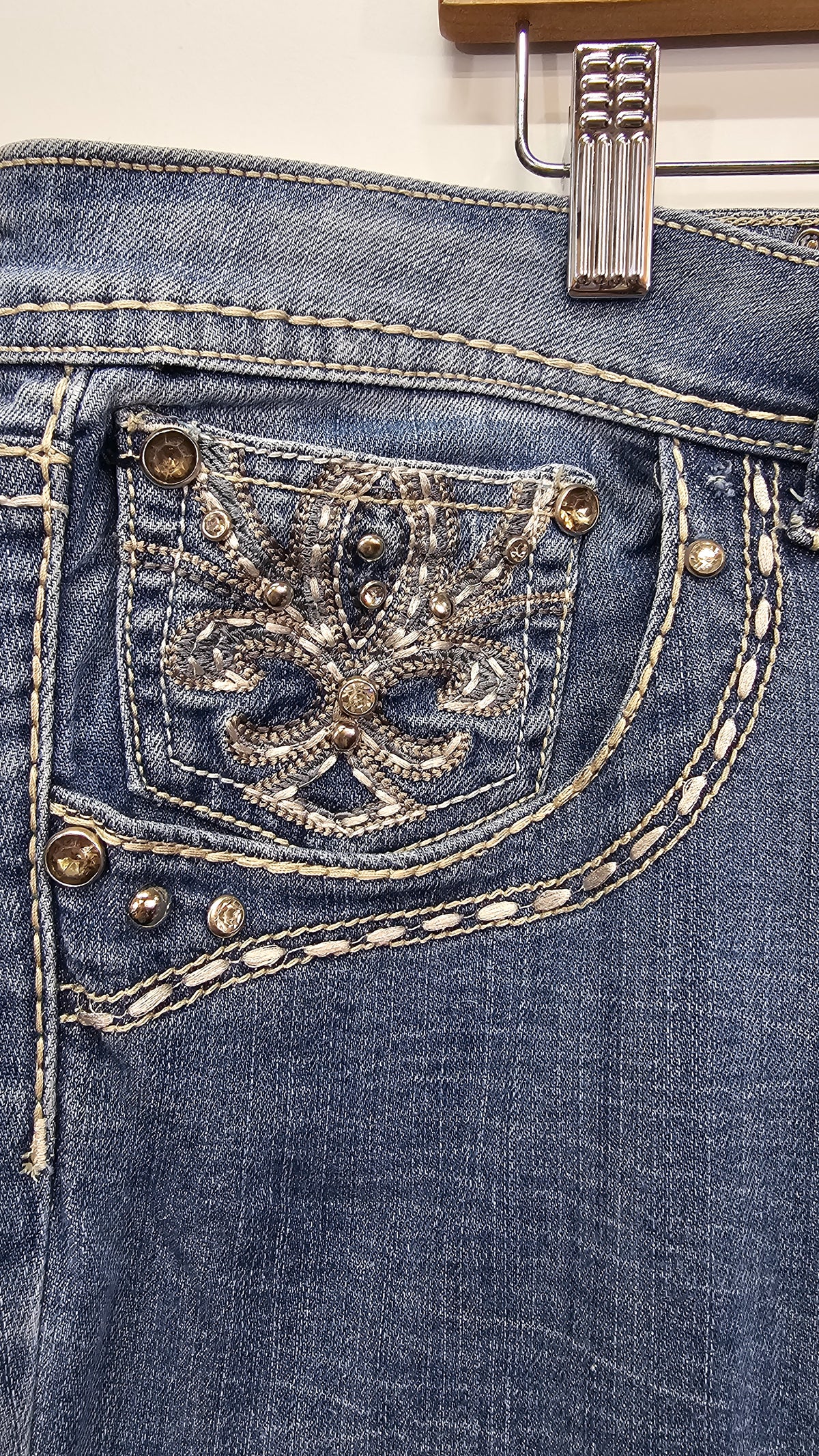 Grace in L.A Mid Wash Embroidered Wide Leg Jeans - 21