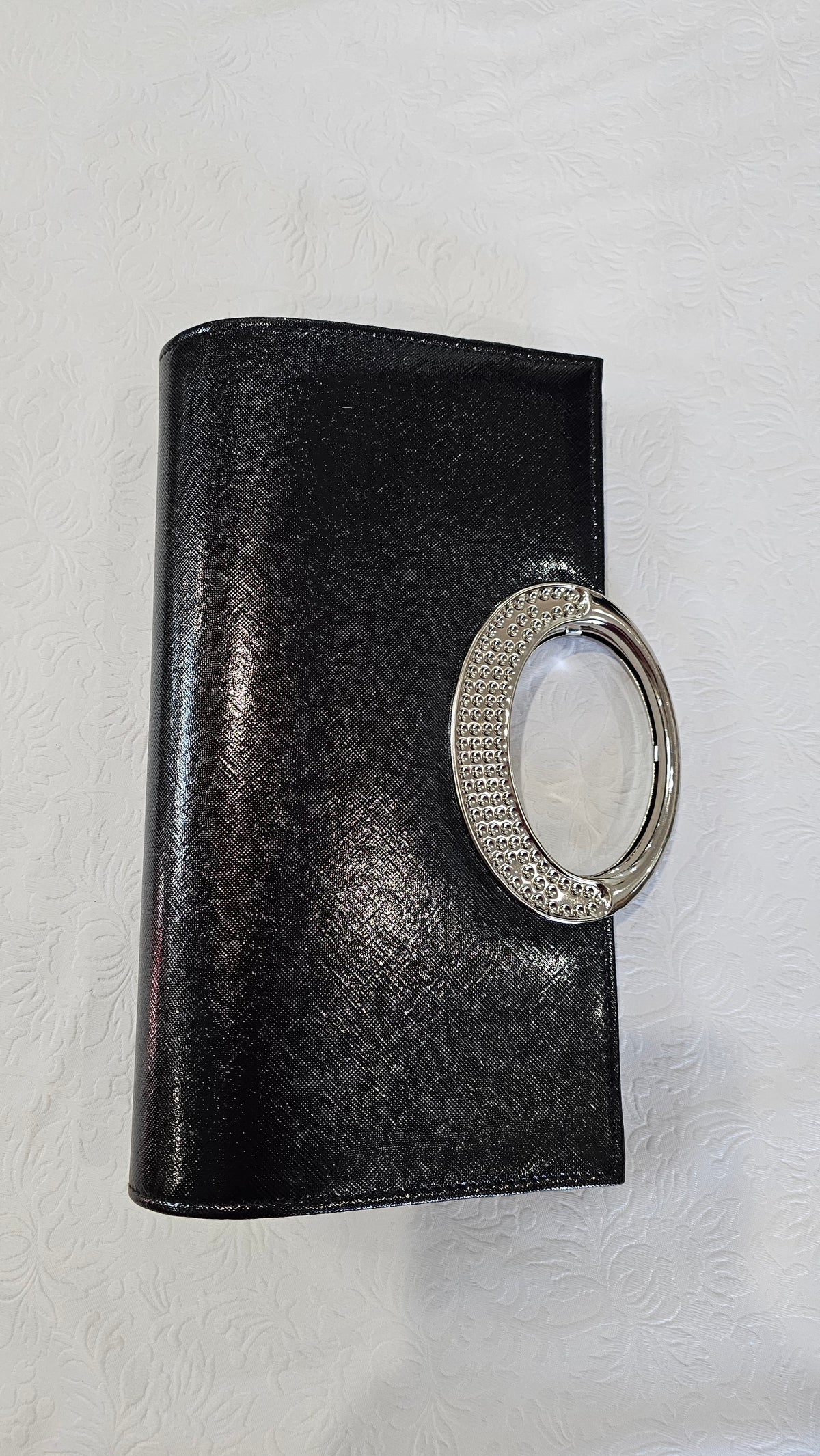 Blue/Red Marbled Clutch with Silver Hardware