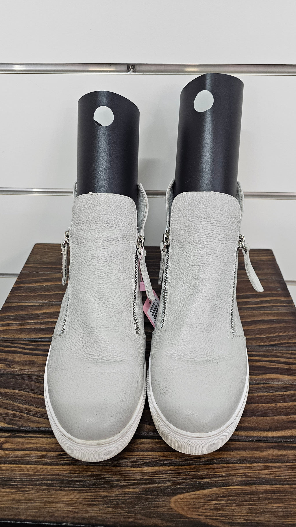 Minx Light Grey Leather Boots with Double-Side Zips - 40