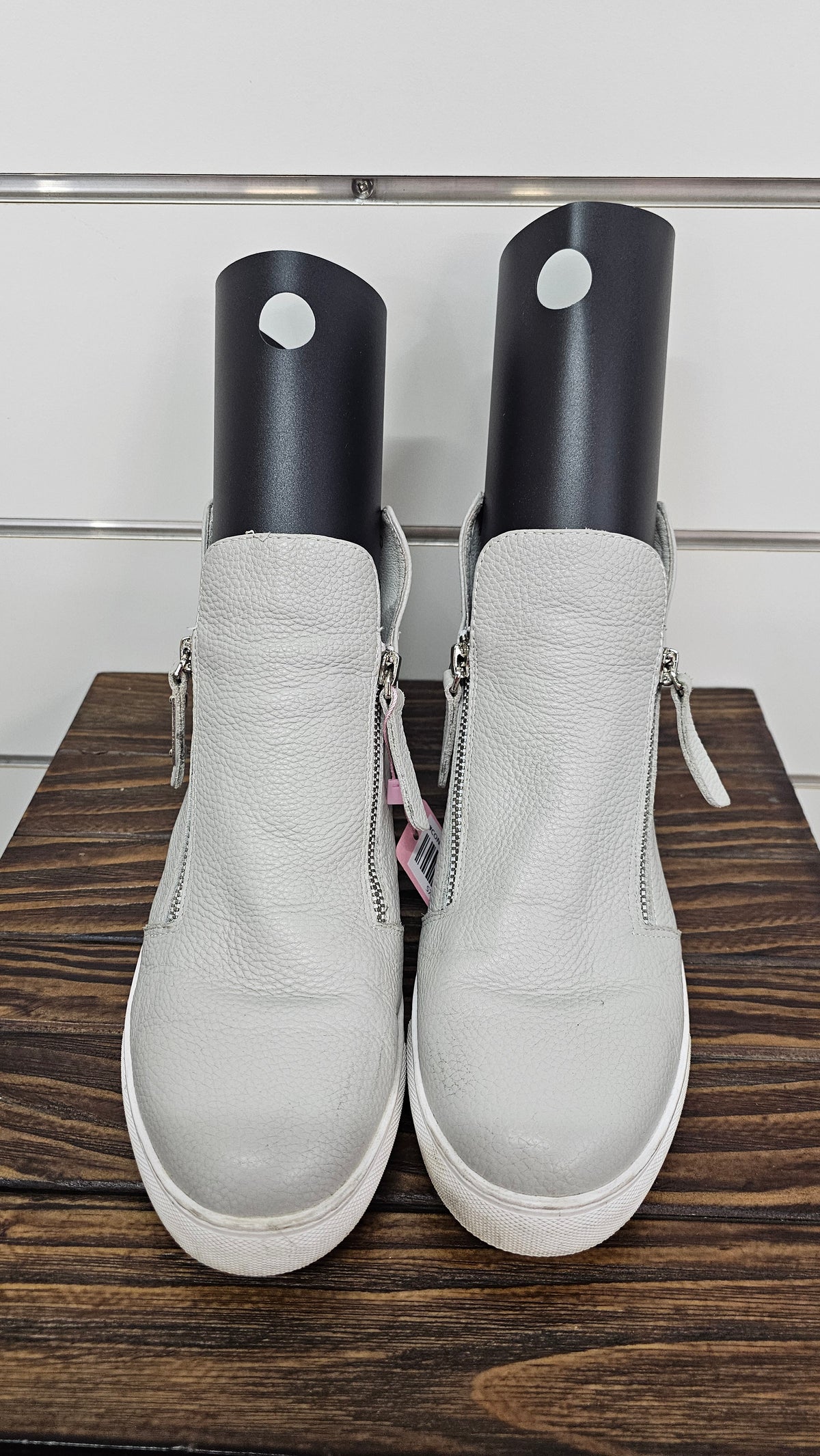 Minx Light Grey Leather Boots with Double-Side Zips - 40