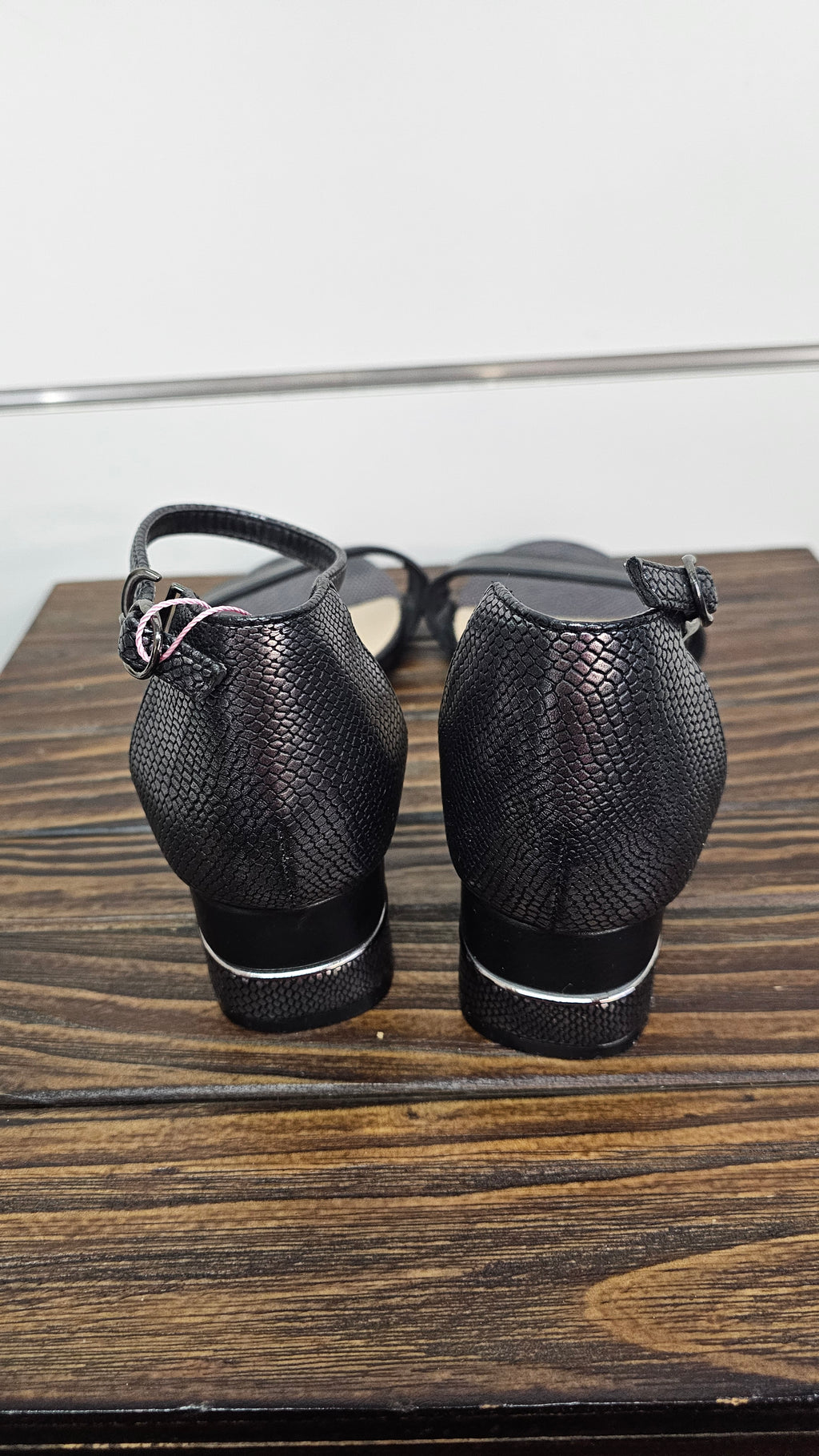 Maher Black Snake Leather Heel Strap Shoes 41
