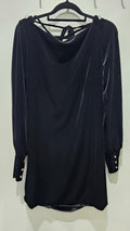 George Evening Black L/S Low Back Velvet Dress with Diamante Buttons - 10